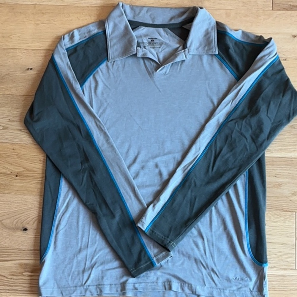 Patagonia Gray with blue trim Long Sleeve Shirt